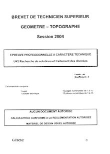 Recherche de solutions et traitements de données 2004 BTS Géomètre topographe