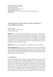 Governing scarcity. Water markets, equity and efficiency in pre-1950s eastern Spain