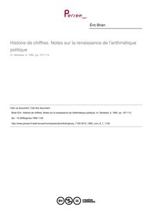 Histoire de chiffres. Notes sur la renaissance de l arithmétique politique - article ; n°1 ; vol.9, pg 107-113