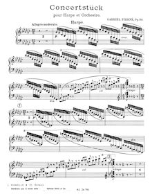 Partition harpe solo, Konzertstück, Op.39, G♭ major, Pierné, Gabriel