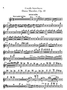Partition Piccolo, flûte 1/2, Danse macabre, Op.40, Poème symphonique d après une poésie de Henri Cazalis