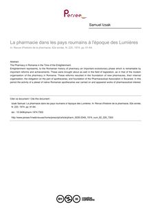 La pharmacie dans les pays roumains à l époque des Lumières - article ; n°220 ; vol.62, pg 61-64