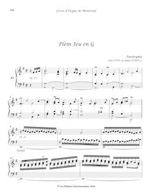 Partition 6, Plein Jeu en G, Livre d orgue de Montréal, Anonymous