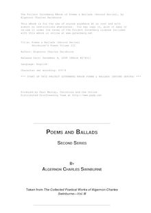 Poems & Ballads (Second Series) - Swinburne s Poems Volume III