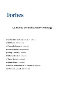 Le Top 20 des milliardaires en 2013 - FORBES