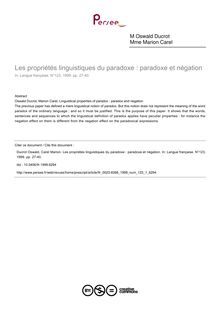 Les propriétés linguistiques du paradoxe : paradoxe et négation - article ; n°1 ; vol.123, pg 27-40