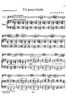Partition de piano, 4 pièces pour violon et Piano, 4 Skladby par Josef Suk