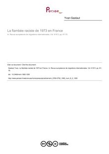 La flambée raciste de 1973 en France - article ; n°2 ; vol.9, pg 61-75