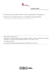 Processus de transformation d une organisation religieuse / Process of Transformation in a Religious Organization. - article ; n°1 ; vol.60, pg 131-150