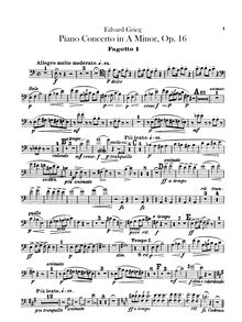 Partition basson 1, 2, Piano Concerto en A minor, Op.16, Grieg, Edvard