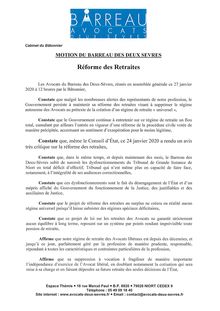 Motion des avocats du barreau des Deux-Sèvres du lundi 27 janvier 2020