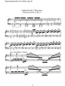 Partition compositeur s Cadenza, Piano Concerto No.3, C Minor, Beethoven, Ludwig van