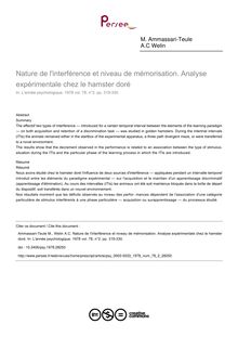 Nature de l interférence et niveau de mémorisation. Analyse expérimentale chez le hamster doré - article ; n°2 ; vol.78, pg 319-330