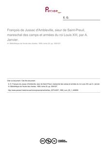 François de Jussac d Ambleville, sieur de Saint-Preuil, mareschal des camps et armées du roi Louis XIII, par A. Janvier.  ; n°1 ; vol.20, pg 536-537