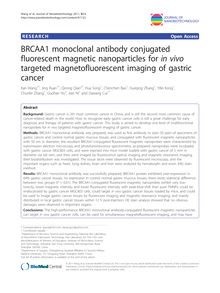 BRCAA1 monoclonal antibody conjugated fluorescent magnetic nanoparticles for in vivotargeted magnetofluorescent imaging of gastric cancer