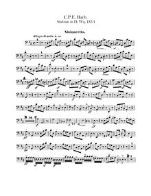 Partition violoncelles, Symphonie, H.663, D Major, Bach, Carl Philipp Emanuel