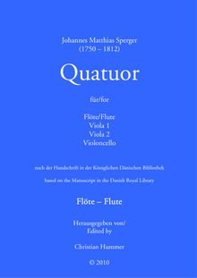 Partition flûte, quatuor pour flûte et cordes, Sperger, Johann Matthias