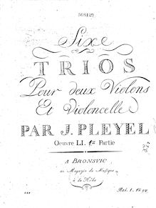 Partition violon 2, 3 corde Trios, B.413-415, Pleyel, Ignaz