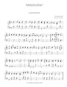 Partition , La Bounette, pour Mulliner Book, Keyboard: organ or harpsichord