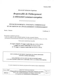 Etude économique, juridique, commerciale et de gestion de l établissement d hébergement 2005 BTS Responsable de l hébergement à réf. euro