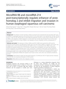 MicroRNA-98 and microRNA-214 post-transcriptionally regulate enhancer of zeste homolog 2 and inhibit migration and invasion in human esophageal squamous cell carcinoma
