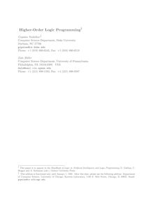 Higher Order Logic Programming†