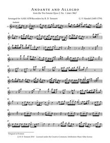 Partition Alto enregistrement  1, Trio Sonata, B minor, Handel, George Frideric