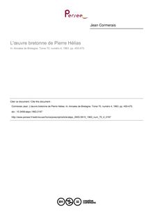 L œuvre bretonne de Pierre Hélias - article ; n°4 ; vol.70, pg 455-475