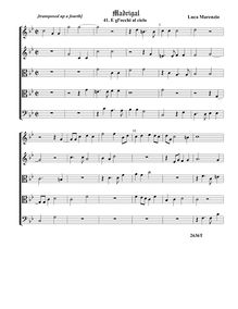 Partition 4, E gl occhi al cielo - partition complète - transposed (Tr Tr T T B), madrigaux pour 5 voix