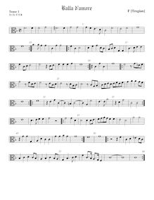 Partition ténor viole de gambe 1, alto clef, Balla d amore, Tregian, Francis (the Younger)
