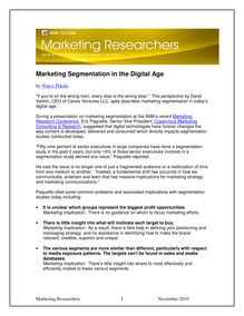 Marketing Segmentation in the Digital Age