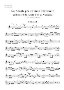 Partition flûte, 6 flûte sonates, Op.1, Bon, Anna