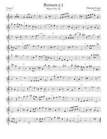 Partition Tenor2 viole de gambe, octave aigu clef, fantaisies pour 3 violes de gambe