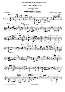 Partition complète, Prelude No.1, D minor, Tárrega, Francisco