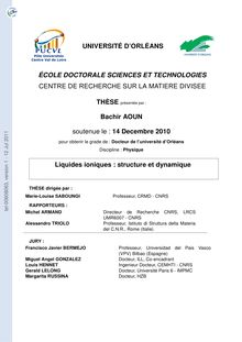 Liquides ioniques : structure et dynamique., Room temperature ionic liquides : structure and dynamics