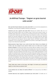 Jo-Wilfried Tsonga : "Gagner un gros tournoi cette année"