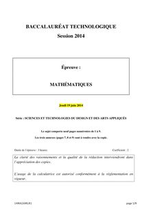 Bac 2014 - Série STD2A - Maths