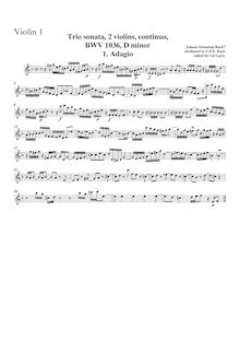 Partition violon 1, Trio Sonata, D minor, Bach, Carl Philipp Emanuel
