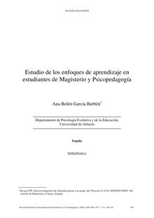 Estudio de los enfoques de aprendizaje en estudiantes de Magisterio y Psicopedagogía (A study of approaches to learning in students of Education and School Psychology)