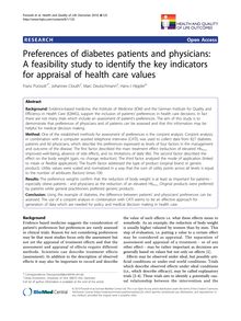 Preferences of diabetes patients and physicians: A feasibility study to identify the key indicators for appraisal of health care values