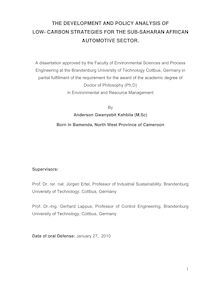 The development and policy analysis of low-carbon strategies for the sub-Saharan African automotive sector [Elektronische Ressource] / by Anderson Gwanyebit Kehbila