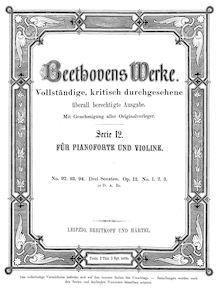 Partition complète, violon Sonata No.1, Op.12/1, D Major, Beethoven, Ludwig van