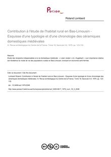 Contribution à l étude de l habitat rural en Bas-Limousin - Esquisse d une typologie et d une chronologie des céramiques domestiques médiévales - article ; n°3 ; vol.18, pg 123-132