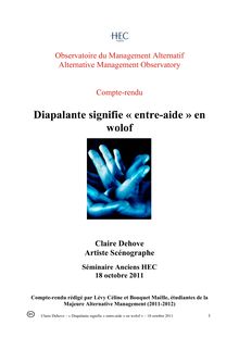 Diapalante signifie « entre-aide » en wolof - par Claire Dehove