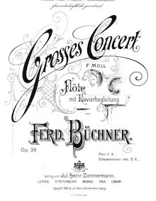 Partition complète, flûte Concerto No.1, Op.38, F minor, Büchner, Ferdinand