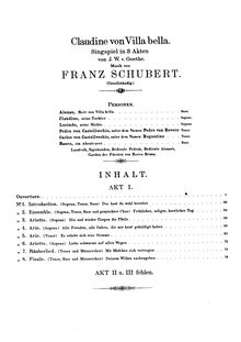 Partition Title Page, Claudine von Villa Bella, D.239, Schubert, Franz