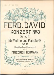 Partition de piano et partition de violon, violon Concerto No.3 par Ferdinand David