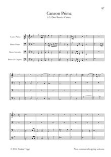 Partition complète, Canzon Prima à , Due Bassi e Canto, Frescobaldi, Girolamo