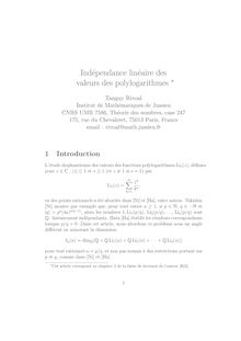 Independance lineaire des valeurs des polylogarithmes