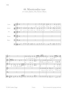 Partition Vocal et continuo score, Misericordias tuas à , Canto, Quinto, Alto, ténor e Basso